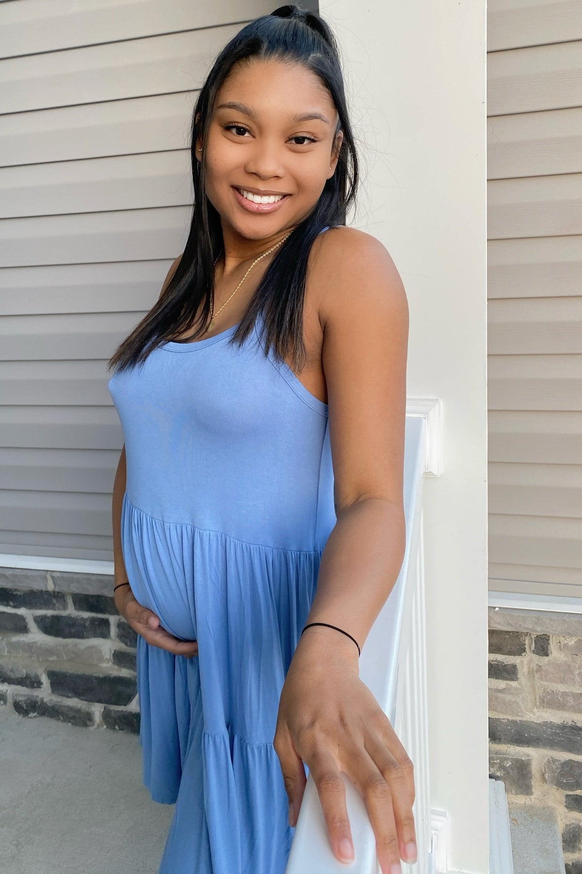 Blue Tiered Maternity Tank Dress by PinkBlush at Everetts Place