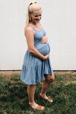 Blue Tiered Maternity Tank Dress by PinkBlush at Everetts Place
