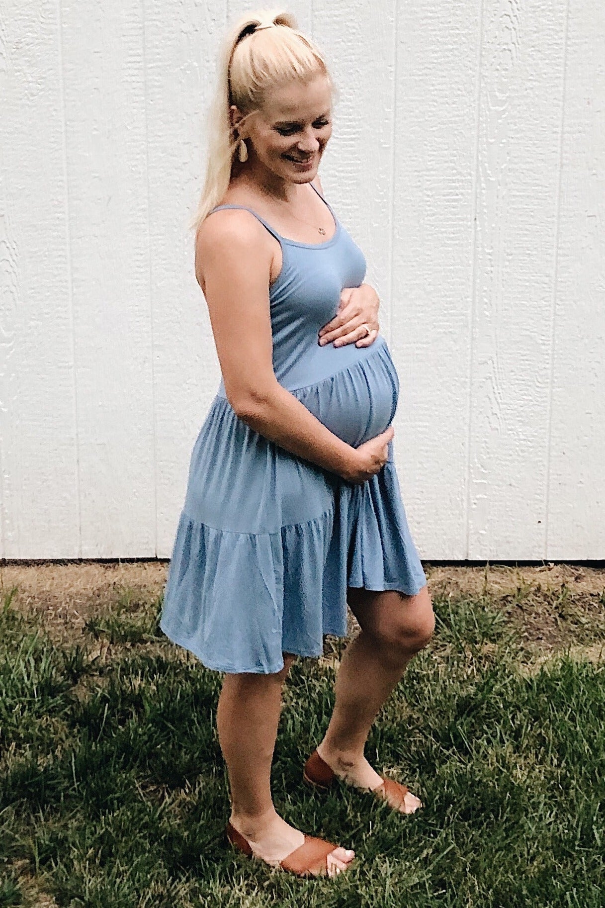 Blue Tiered Maternity Tank Dress by PinkBlush at Everetts Place
