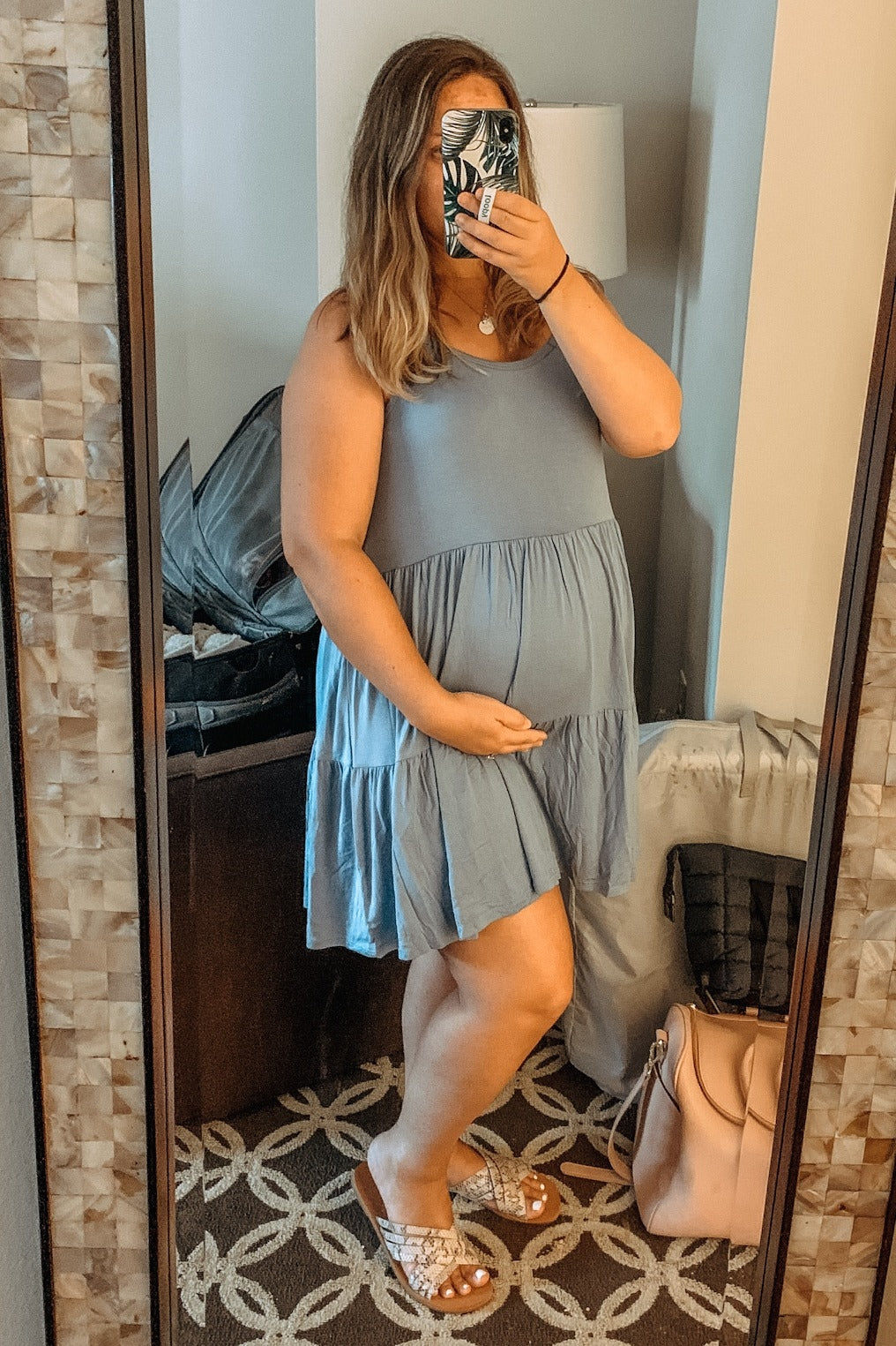 Blue Tiered Maternity Tank Dress by PinkBlush at Everetts Place