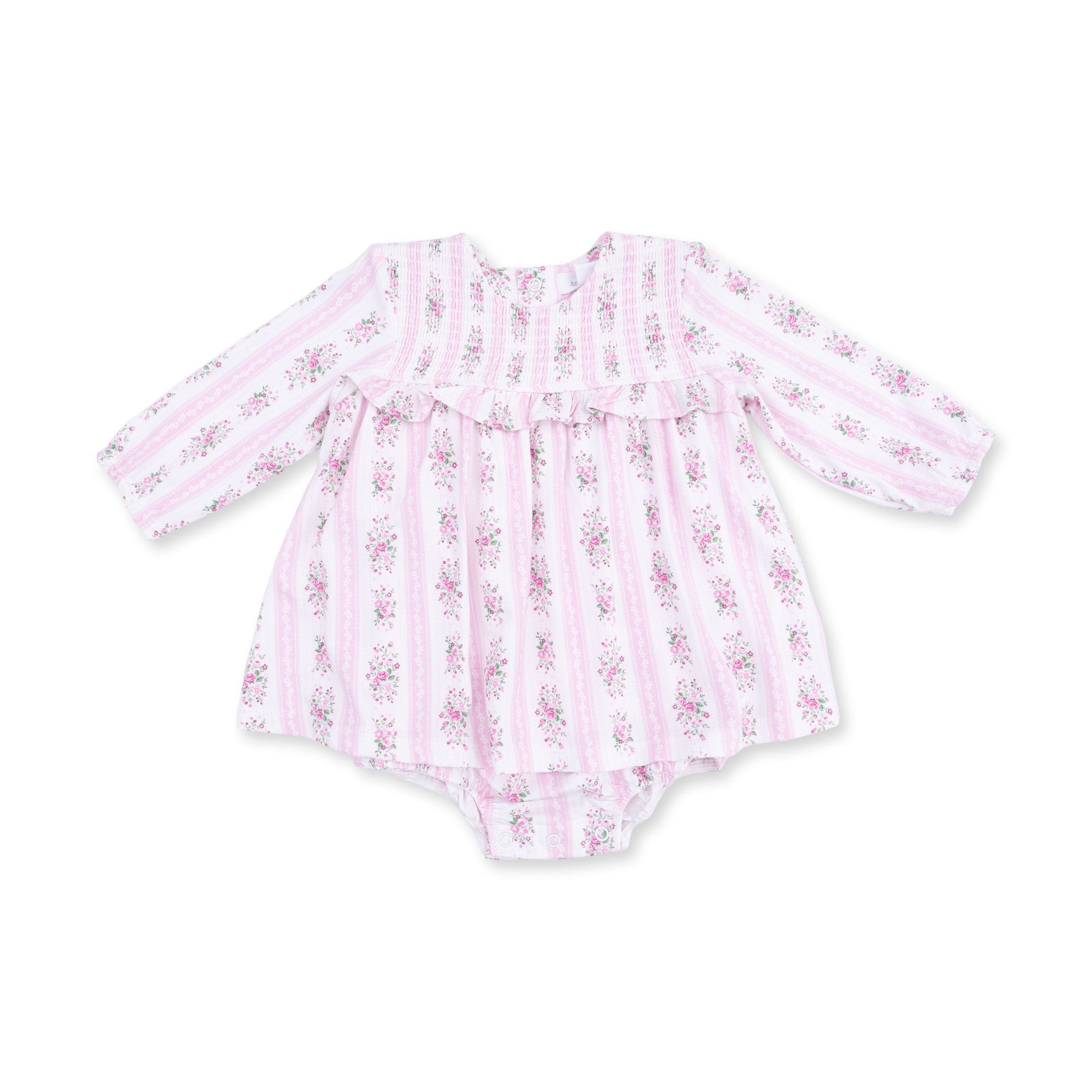 Bella Rose Stripe - Long Sleeve Smocked Ruffle Bubble with Skirt by Angel Dear