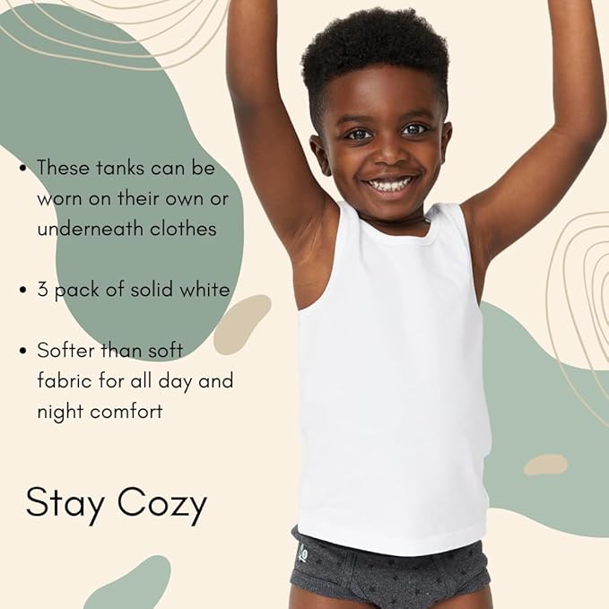 Feathers Boys White Tank Top 100% Cotton Tagless Undershirts 3-Pack by Feathers USA at Everetts Place