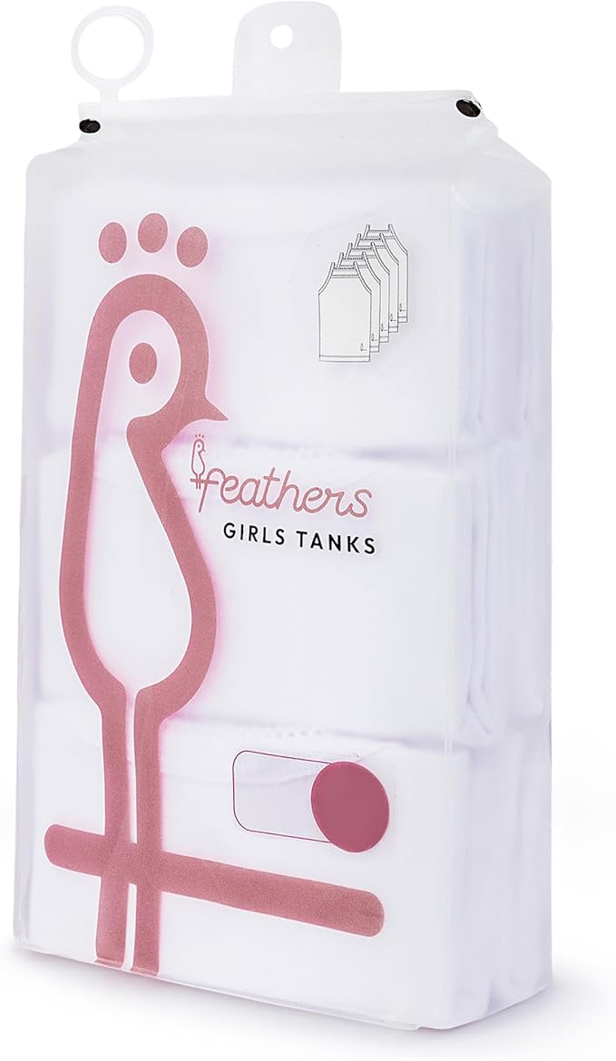 Feathers Girls Undershirts Tagless Camisoles - 5 pk Super Soft Cotton Cami Girls Tank Tops by Feathers USA