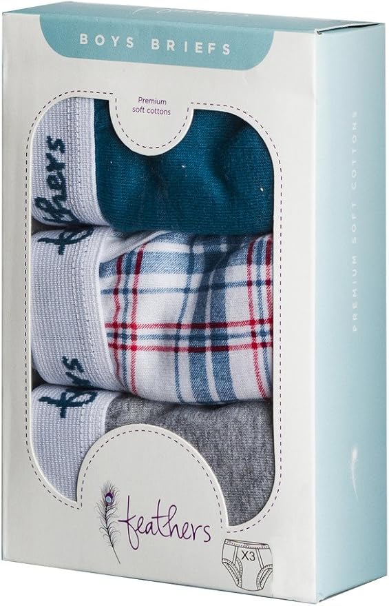 Multi Combed Cotton Boys Tagless Briefs, 3-Pack by Feathers USA