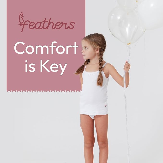 Feathers Girls Undershirts Tagless Camisoles - 5 pk Super Soft Cotton Cami Girls Tank Tops by Feathers USA