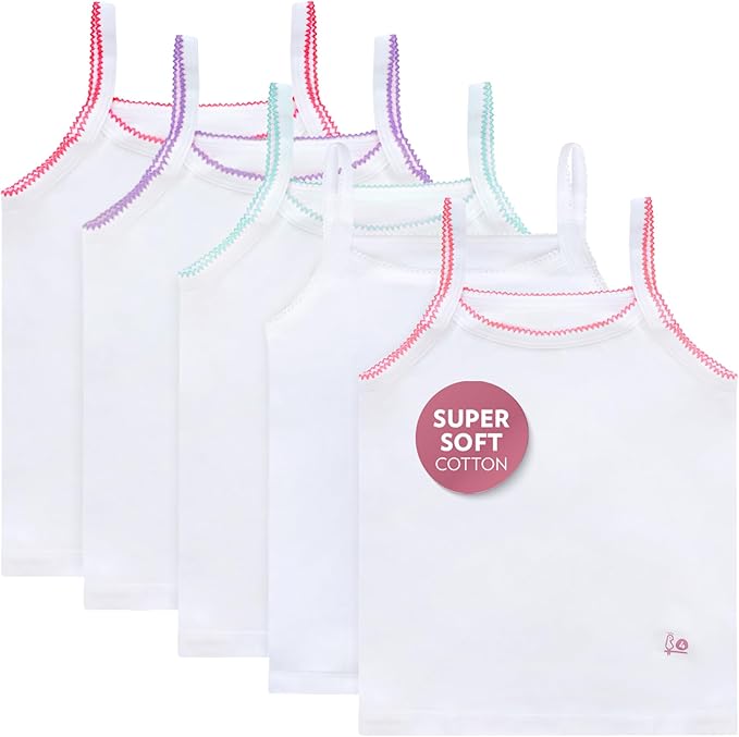 Feathers Girls Undershirts Tagless Camisoles - 5 pk Super Soft Cotton Cami Girls Tank Tops by Feathers USA at Everetts Place