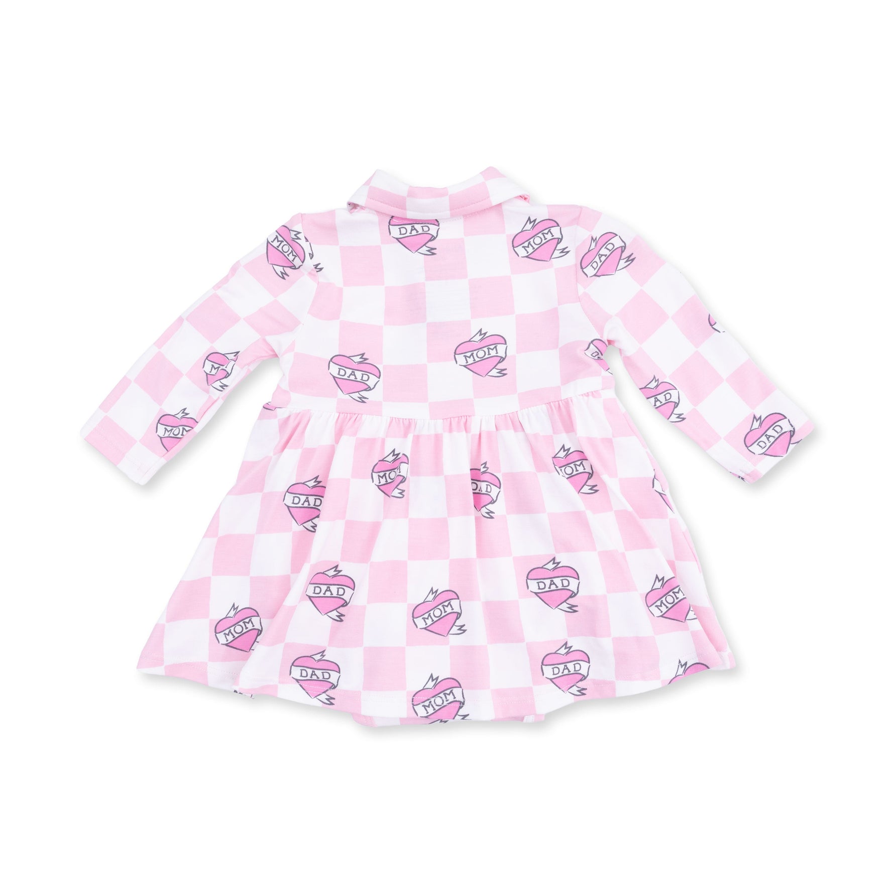 Heart Tattoo Check Pink - Long Sleeve Tennis Bodysuit Dress by Angel Dear
