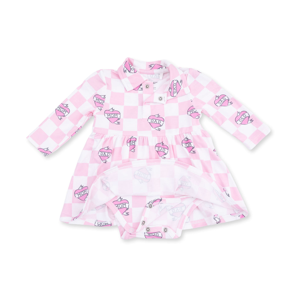 Heart Tattoo Check Pink - Long Sleeve Tennis Bodysuit Dress by Angel Dear