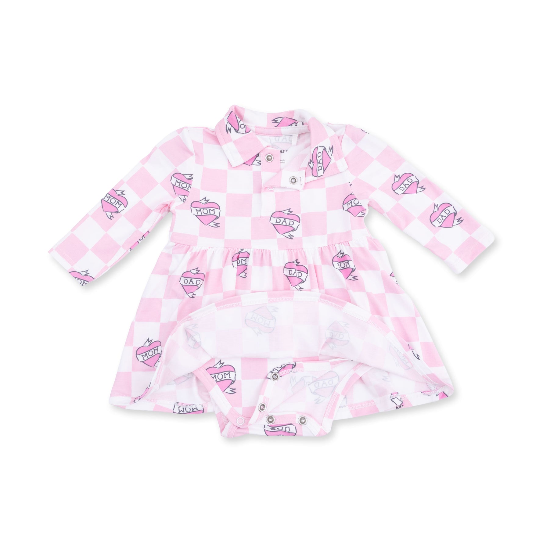 Heart Tattoo Check Pink - Long Sleeve Tennis Bodysuit Dress by Angel Dear
