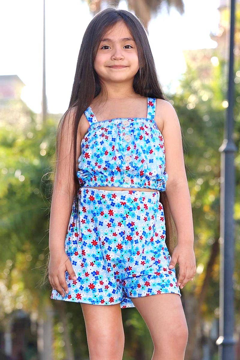 Cutie Patootie Clothing - TKSS-3006T-AMY01 Toddler's 2 Piece Floral Short Set  - Blue/Red Floral / 6 by Cutie Patootie Clothing at Everetts Place