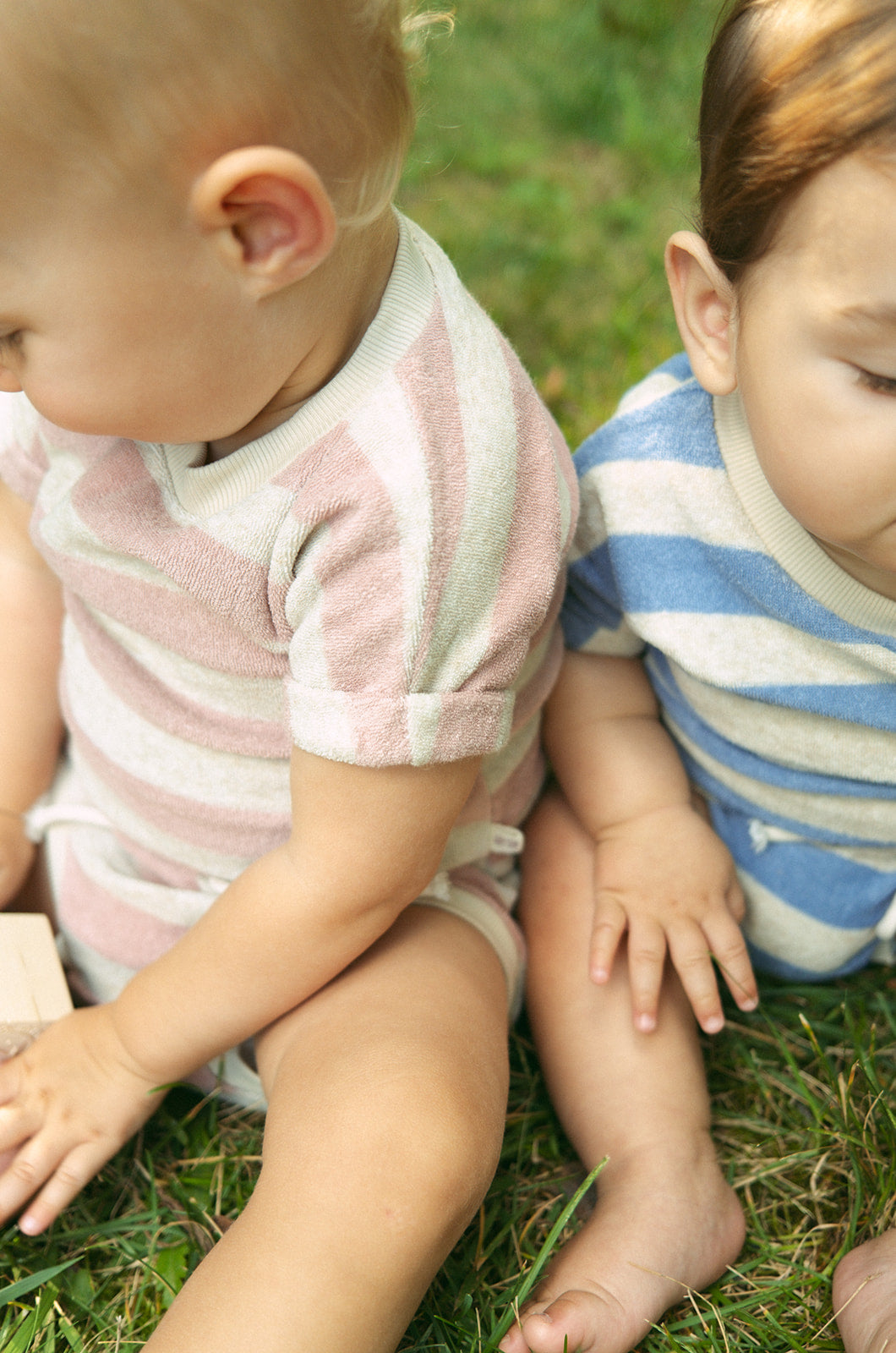 Crew Kids NY Addie blue terry set: crewneck tee, rolled cuff, drawstring bottoms.