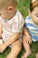 Crew Kids NY Addie blue terry set: crewneck tee, rolled cuff, drawstring bottoms.