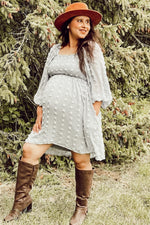 Light Blue Textured Dot Smocked Square Neck Chiffon Maternity Dress by PinkBlush