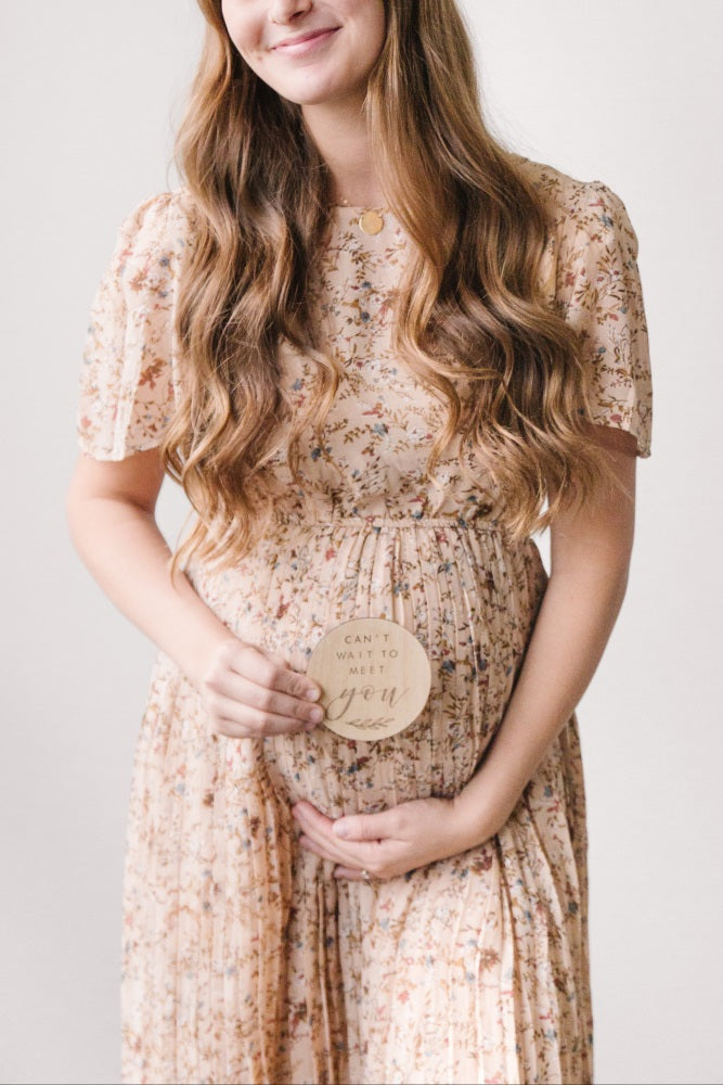 Chiffon Maternity Midi Dress - Floral Pleated by PinkBlush