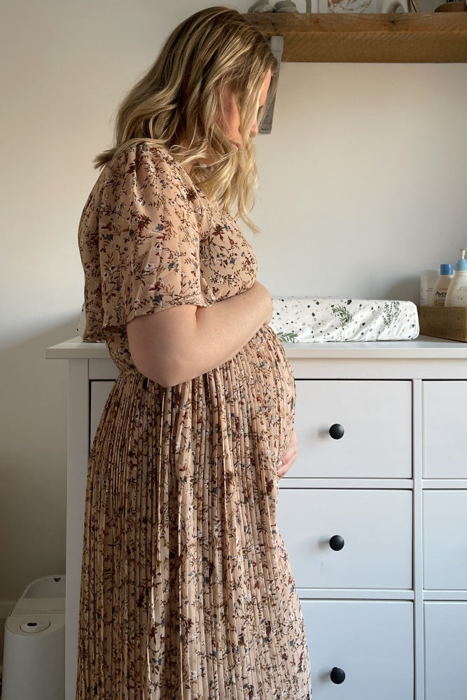 Chiffon Maternity Midi Dress - Floral Pleated by PinkBlush