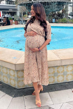 Chiffon Maternity Midi Dress - Floral Pleated by PinkBlush