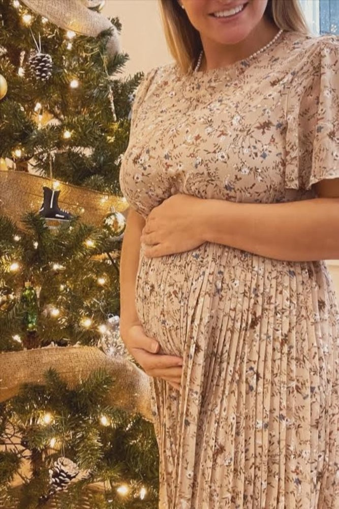 Chiffon Maternity Midi Dress - Floral Pleated by PinkBlush