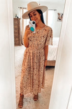 Pleated Chiffon Midi Dress - Beige Floral by PinkBlush (view 8 of 12)