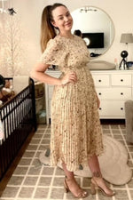 Pleated Chiffon Midi Dress - Beige Floral by PinkBlush (view 9 of 12)