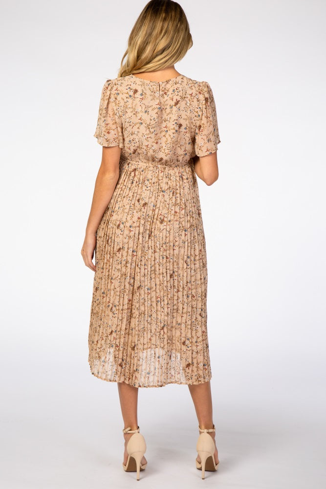 Chiffon Maternity Midi Dress - Floral Pleated by PinkBlush