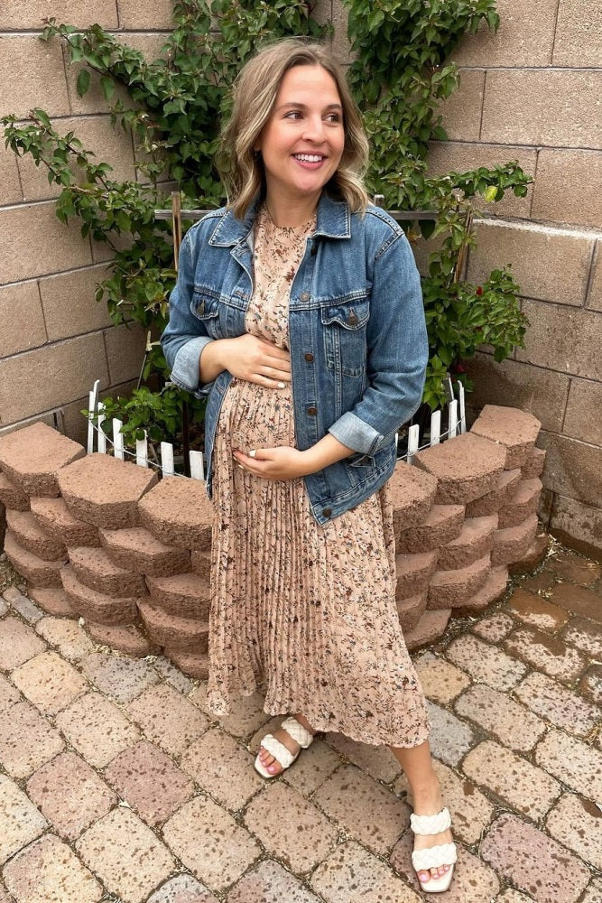 Chiffon Maternity Midi Dress - Floral Pleated by PinkBlush