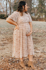 Chiffon Maternity Midi Dress - Floral Pleated by PinkBlush