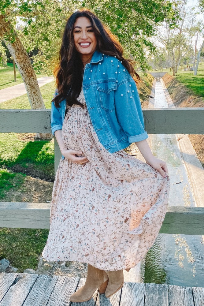 Chiffon Maternity Midi Dress - Floral Pleated by PinkBlush