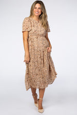 Pleated Chiffon Midi Dress - Beige Floral by PinkBlush (view 4 of 12)