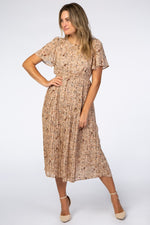 Pleated Chiffon Midi Dress - Beige Floral by PinkBlush (view 1 of 12)