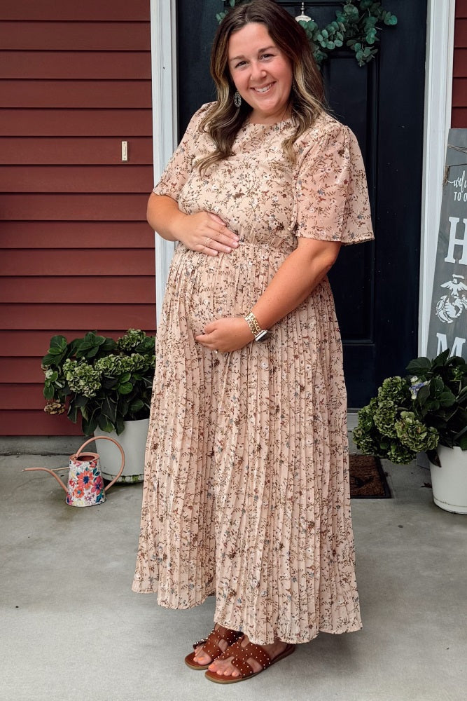 Chiffon Maternity Midi Dress - Floral Pleated by PinkBlush