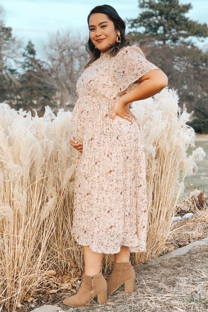 Chiffon Maternity Midi Dress - Floral Pleated by PinkBlush