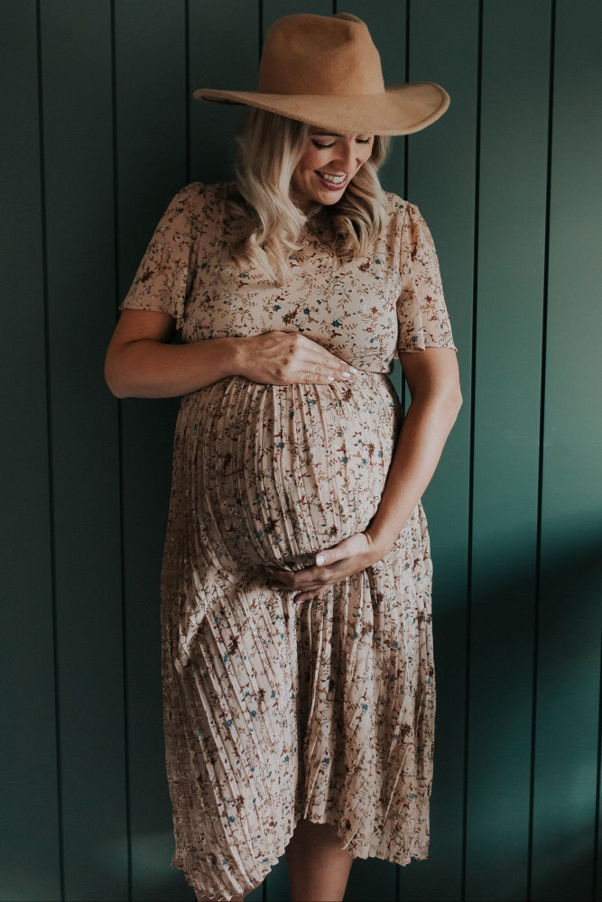 Chiffon Maternity Midi Dress - Floral Pleated by PinkBlush