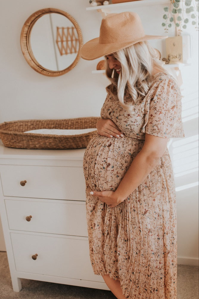 Chiffon Maternity Midi Dress - Floral Pleated by PinkBlush