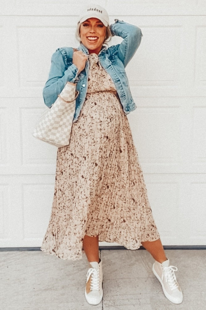 Chiffon Maternity Midi Dress - Floral Pleated by PinkBlush