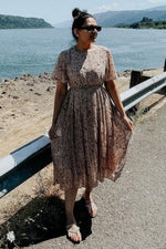 Pleated Chiffon Midi Dress - Beige Floral by PinkBlush (view 12 of 12)