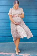 Chiffon Maternity Midi Dress - Floral Pleated by PinkBlush