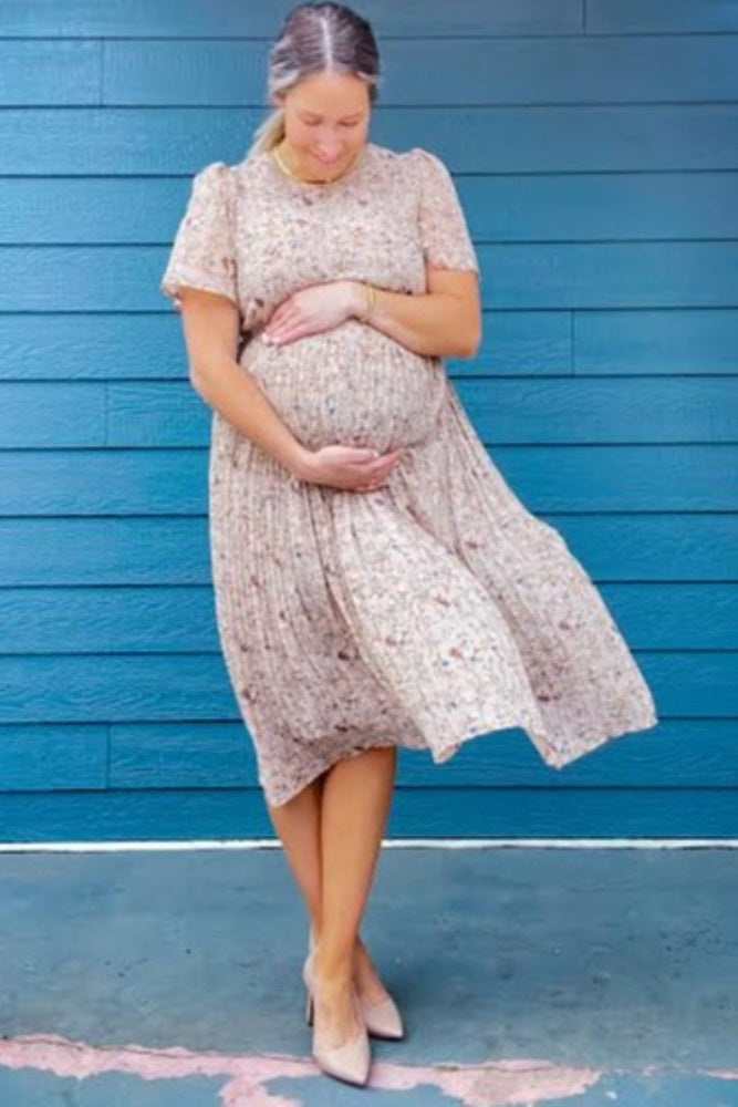 Chiffon Maternity Midi Dress - Floral Pleated by PinkBlush