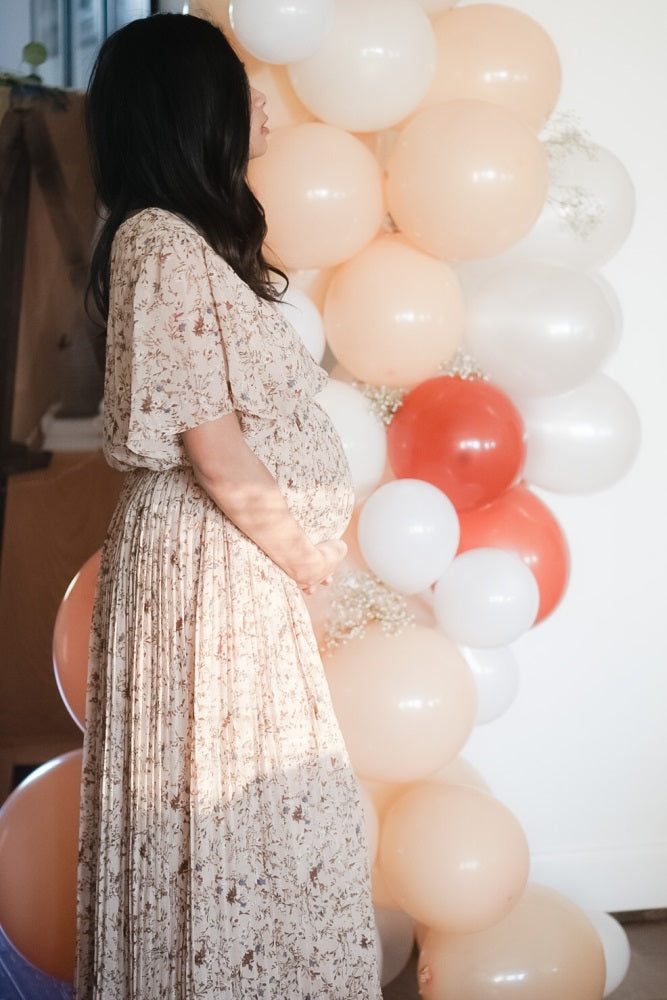Chiffon Maternity Midi Dress - Floral Pleated by PinkBlush
