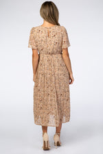 Pleated Chiffon Midi Dress - Beige Floral by PinkBlush (view 3 of 12)