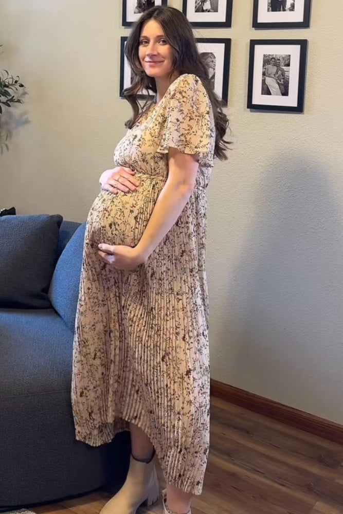 Chiffon Maternity Midi Dress - Floral Pleated by PinkBlush