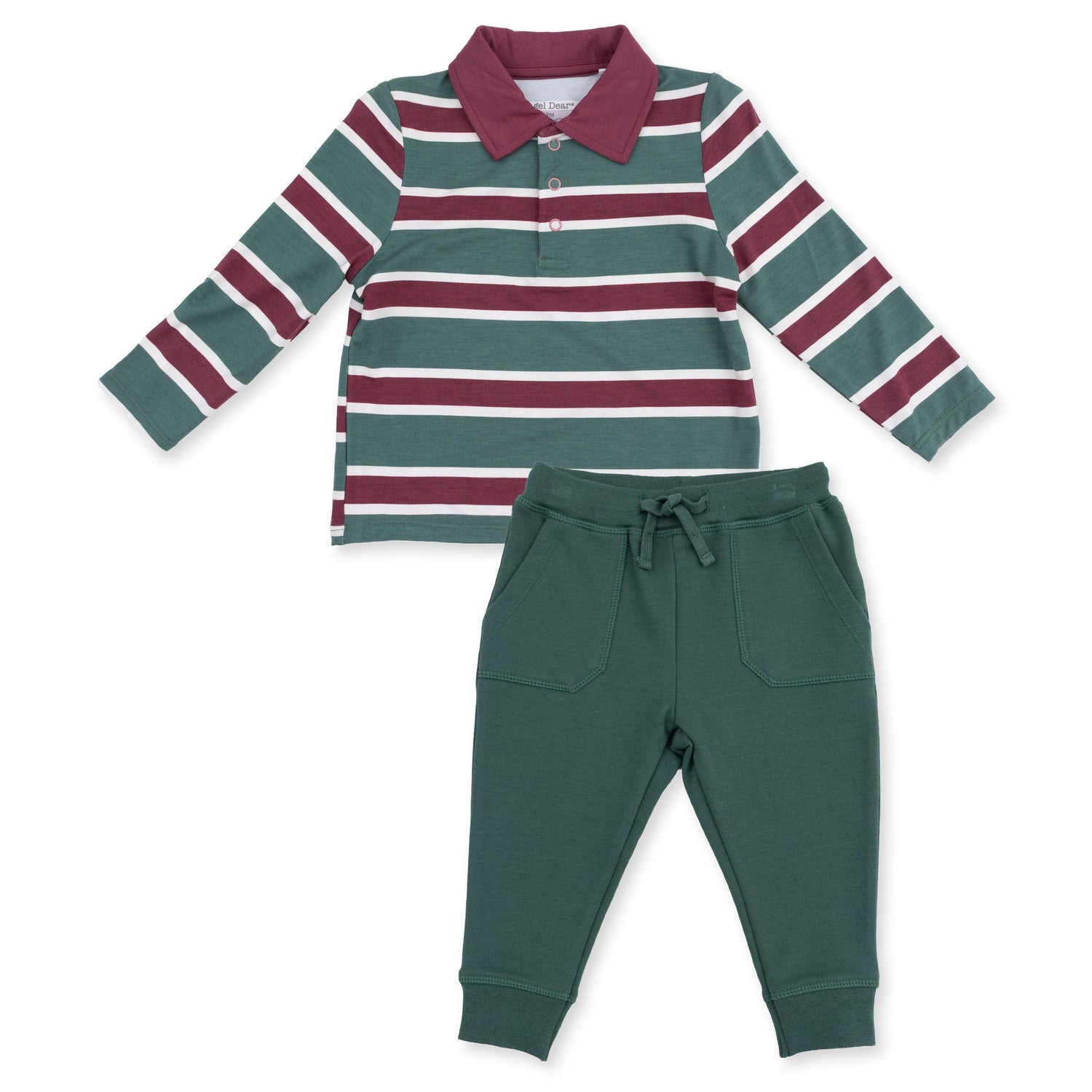 Rugby Stripe Green - Long Sleeve Polo and Jogger by Angel Dear (view 2 of 5)
