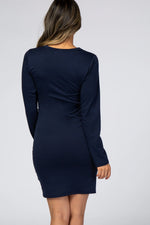PinkBlush Navy Blue Fitted Dress with Wrap Hem for Elegant Casual Outings - Apparel & Accessories > Clothing > Dresses Apparel & Accessories > Clothing > Dresses