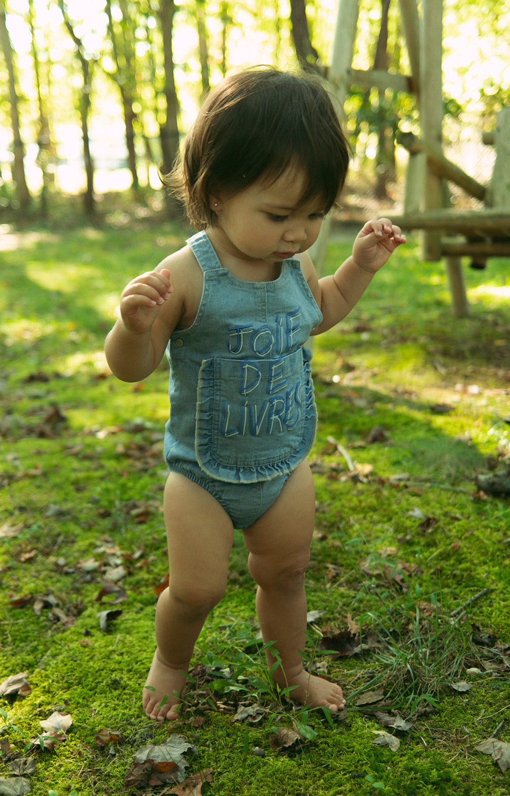 Joie Baby Overall Bubble Romper With Ruffle Pocket Blue