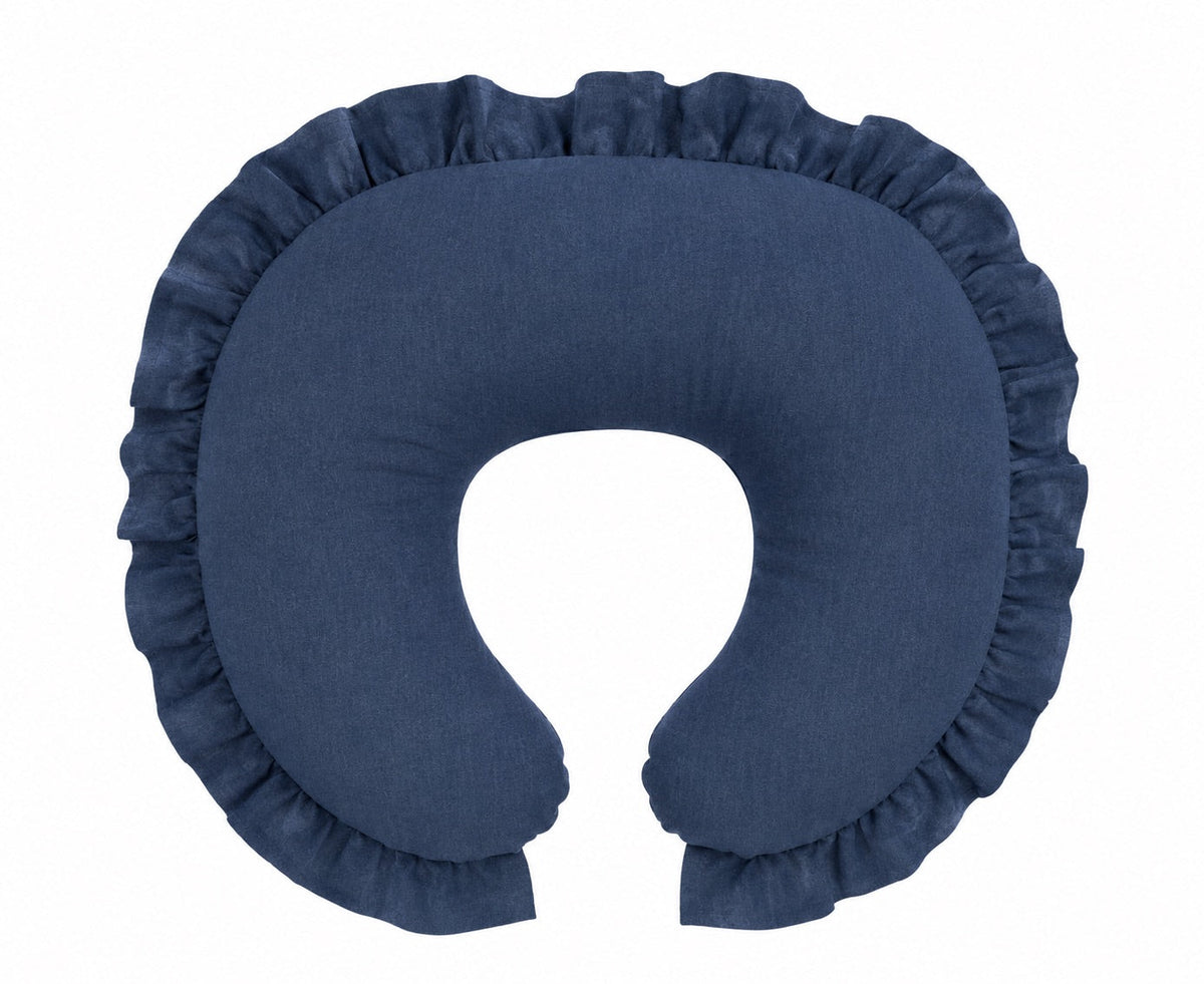 Dark Denim Ruffle Nursing Pillow Cover by Little Mae & Co