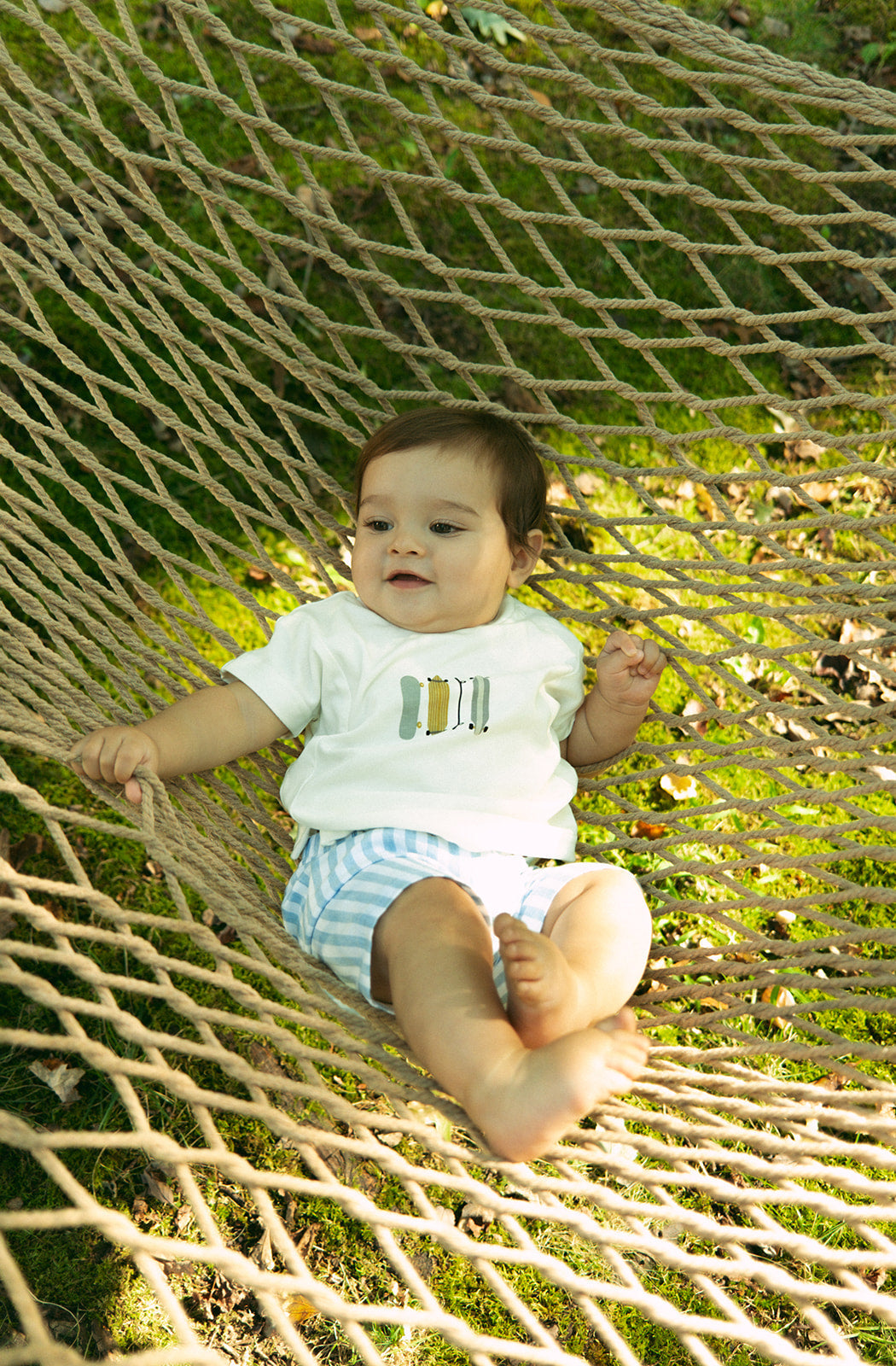 Lynn Skater Set Baby Outfit With Graphic Tee And Stripe Shorts Blue by Crew Kids NY at Everetts Place