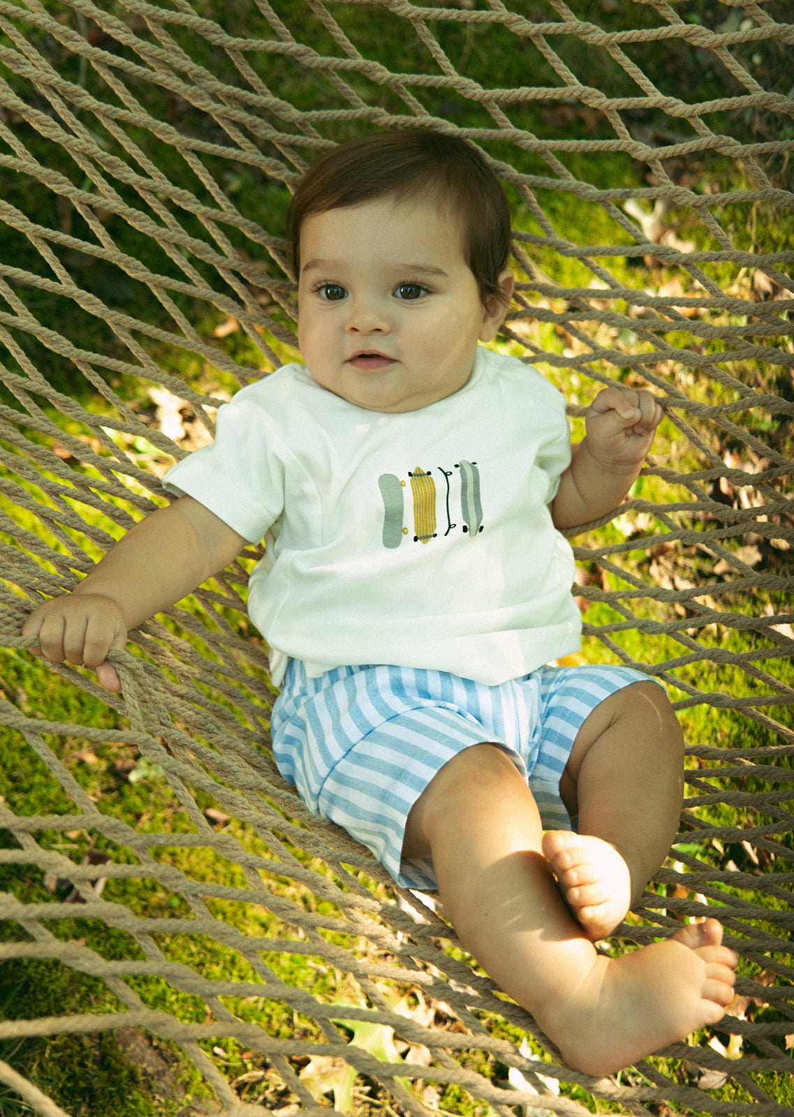 Lynn Skater Set Baby Outfit With Graphic Tee And Stripe Shorts Blue