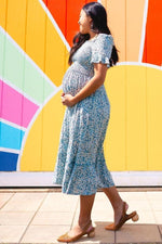 Light Blue Floral Ruffle Maternity Midi Dress by PinkBlush (view 13 of 14)