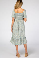 Light Blue Floral Ruffle Maternity Midi Dress by PinkBlush (view 3 of 14)