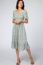 Light Blue Floral Ruffle Maternity Midi Dress by PinkBlush (view 14 of 14)