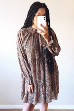 Cream Floral Chiffon Ruffle Hem Long Sleeve Dress by PinkBlush